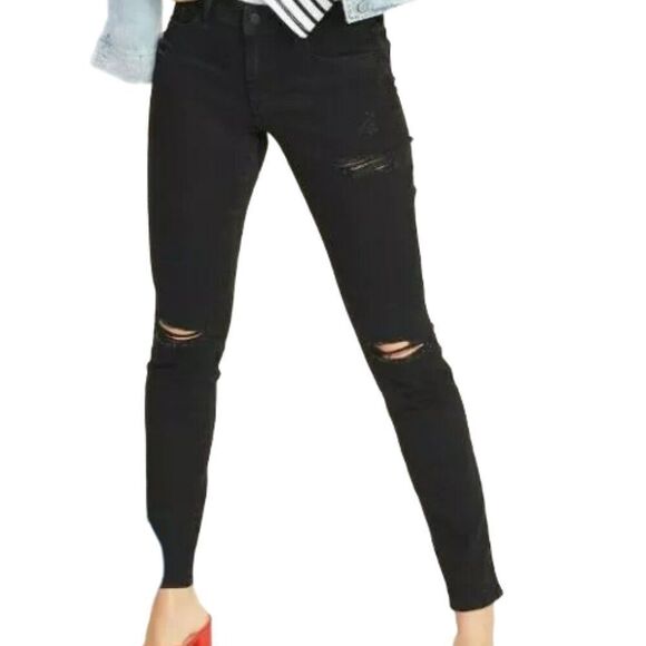 Old Navy Pop Icon Mid Rise Skinny jeans Black Distressed Women's Size 16 - Picture 2 of 4